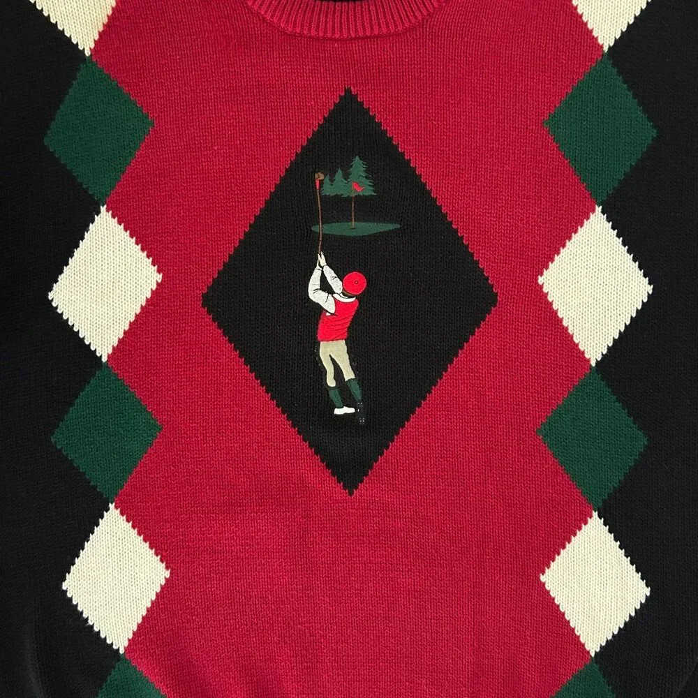 John Ashford Golf Vtg Christmas Grandpa Argyle Preppy Academia Knit Sweater (L)
